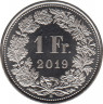 Монета. Швейцария. 1 франк 2019 год. ав.