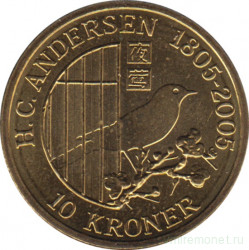 Монета. Дания. 10 крон 2007 год. Сказка - Соловей.