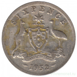 Монета. Австралия. 6 пенсов 1952 год.