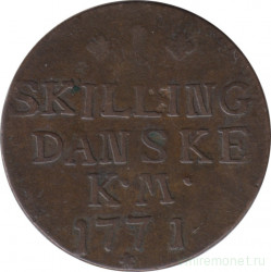 Монета. Дания. 1 скиллинг 1771 год.
