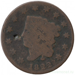 Монета. США. 1 цент 1822 год.
