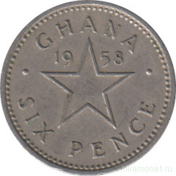 Монета. Гана. 6 пенсов 1958 год.
