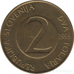 Монета. Словения. 2 толара 1995 год (Цифра 5 хвост приподнят - К).
