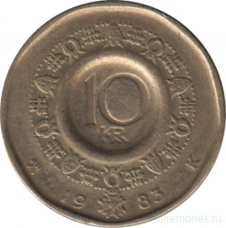 Монета. Норвегия. 10 крон 1983 год.