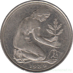 Монета. ФРГ. 50 пфеннигов 1989 год. Монетный двор - Штутгарт (F).