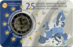 Монета. Бельгия. 2 евро 2019 год. 25 лет Европейскому валютному институту. Блистер, коинкарта Belgie.