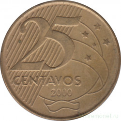 Монета. Бразилия. 25 сентаво 2000 год.