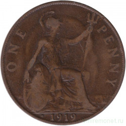 Монета. Великобритания. 1 пенни 1919 год. H.