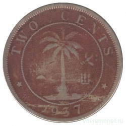 Монета. Либерия. 2 цента 1937 год.