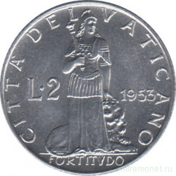 Монета. Ватикан. 2 лиры 1953 год. Стойкость.