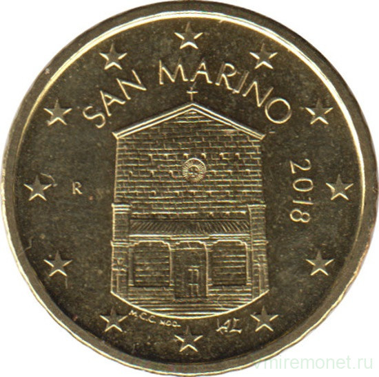 Монета. Сан-Марино. 10 центов 2018 год.