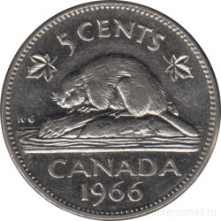 Монета. Канада. 5 центов 1966 год.
