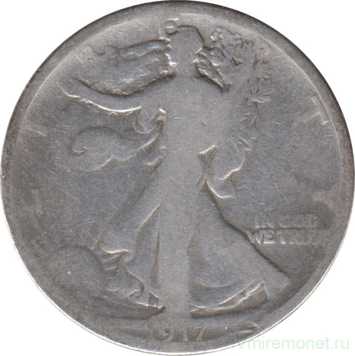 Монета. США. 50 центов 1917 год. Шагающая свобода.