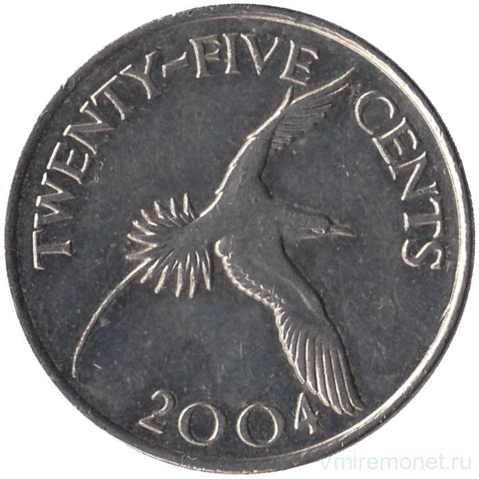 Монета. Бермудские острова. 25 центов 2004 год.  