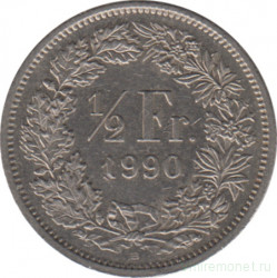 Монета. Швейцария. 1/2 франка 1990 год.