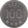Монета. Южная Корея. 100 вон 2001 год. ав.