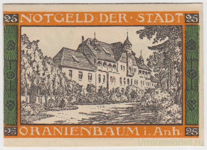Бона. Нотгельд. Германия. Город Ораниенбаум. 25 пфеннигов 1922 год. 1024.1.1.1.