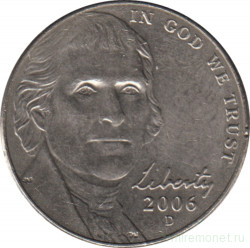 Монета. США. 5 центов 2006 год. Монетный двор D.