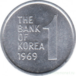 Монета. Южная Корея. 1 вона 1969 год.