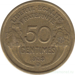 Монета. Франция. 50 сантимов 1939 год. (B).