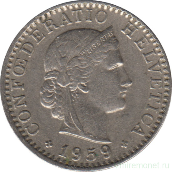 Монета. Швейцария. 20 раппенов 1959 год.