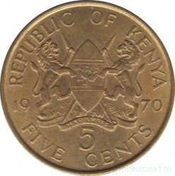 Монета. Кения. 5 центов 1970 год.