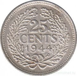 Монета. Нидерланды. 25 центов 1944 год.