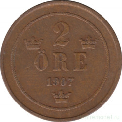 Монета. Швеция. 2 эре 1907 год.
