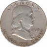 Монета. США. 50 центов 1949 год. Франклин. Монетный двор - Сан-Франциско (S). ав.