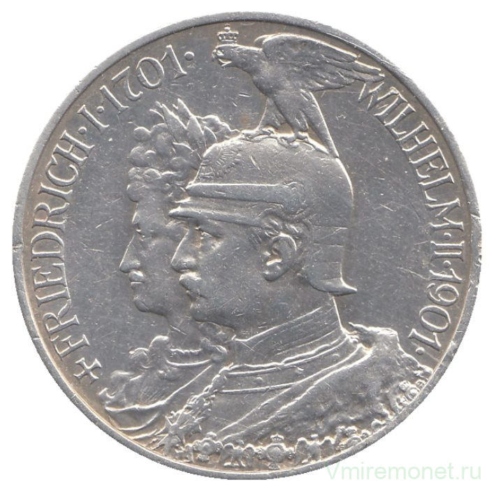 Монета. Германская империя. Пруссия. 2 марки 1901 год. 200 лет Пруссии.