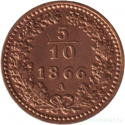 Монета. Австро-Венгерская империя. 5/10 крейцера 1866 год. Австрийский тип. A.