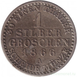 Монета. Германия. Пруссия. 1 грошен 1866 год. А.