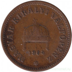 Монета. Австро-Венгерская империя. 2 филлера 1904 год. Венгерский тип.