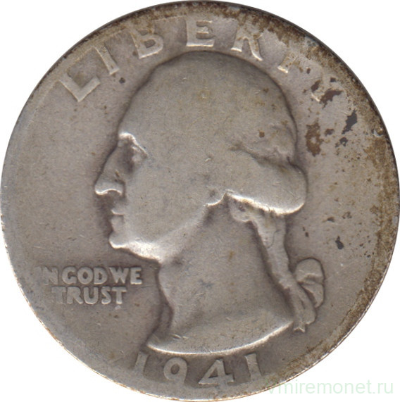 Монета. США. 25 центов 1941 год. Монетный двор D.