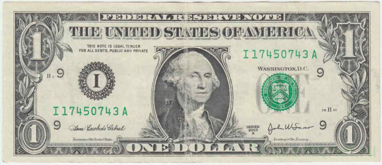 Банкнота. США. 1 доллар 2003 год. Серия I. Тип 515b. 