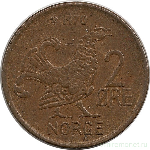 Монета. Норвегия. 2 эре 1970 год.