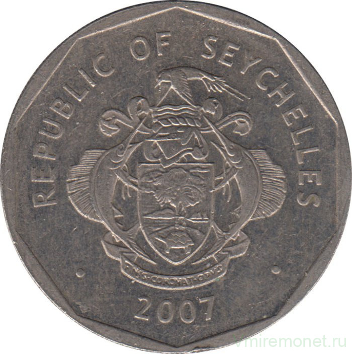 Монета. Сейшельские острова. 5 рупий 2007 год.