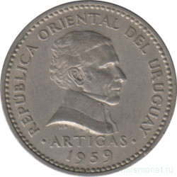 Монета. Уругвай. 10 сентесимо 1959 год.