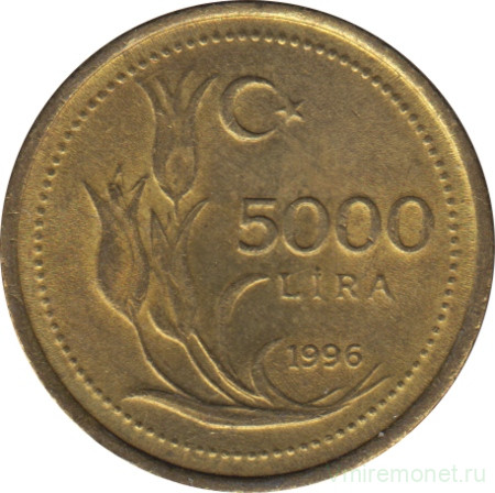 Монета. Турция. 5000 лир 1996 год.