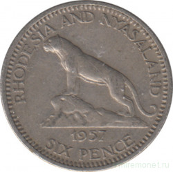 Монета. Родезия и Ньясалэнд. 6 пенсов 1957 год.