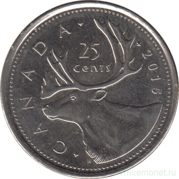 Монета. Канада. 25 центов 2015 год.