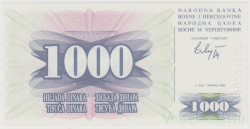 Банкнота. Босния и Герцеговина. 1000 динар 1992 год. Тип 2.