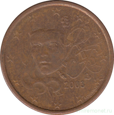 Монета. Франция. 1 цент 2003 год.
