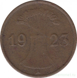 Монета. Германия. Веймарская республика. 1 рентенпфенниг 1923 год. Монетный двор - Берлин (А).