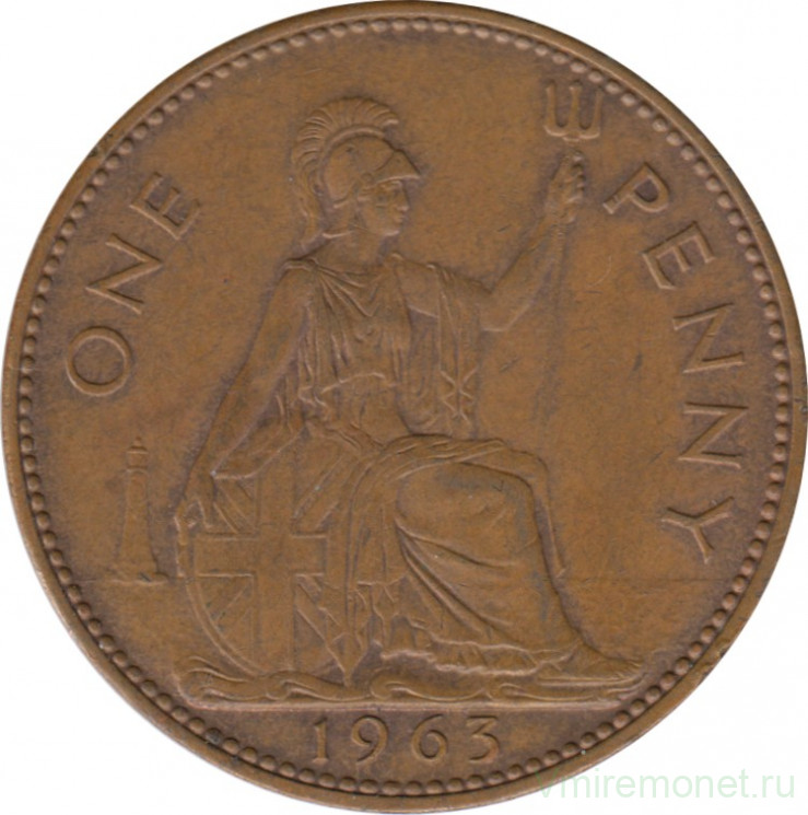 Монета. Великобритания. 1 пенни 1963 год.