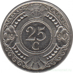Монета. Нидерландские Антильские острова. 25 центов 1990 год.