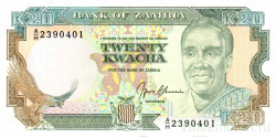 Банкнота. Замбия. 20 квач 1989 - 1991 год. Тип 32b.