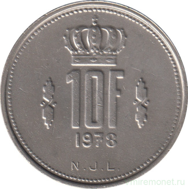 Монета. Люксембург. 10 франков 1978 год.