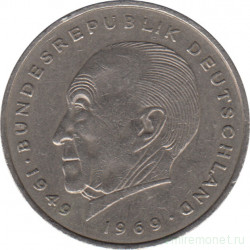 Монета. ФРГ. 2 марки 1973 год. Конрад Аденауэр. Монетный двор - Гамбург (J).