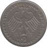 Монета. ФРГ. 2 марки 1973 год. Конрад Аденауэр. Монетный двор - Гамбург (J). рев.